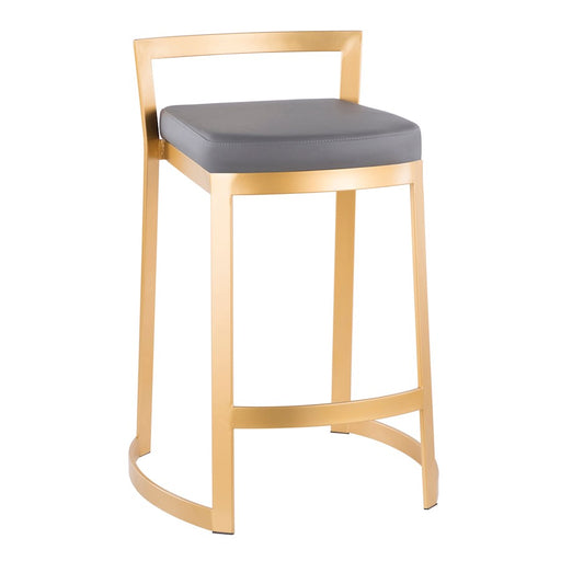 LumiSource Fuji Counter Stool, Set of 2, Gold Metal/Grey PU