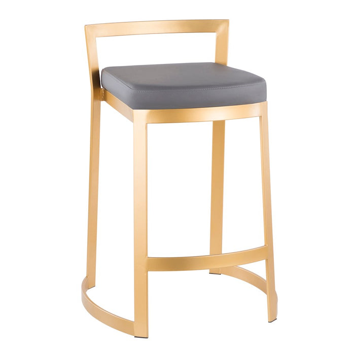 LumiSource Fuji Counter Stool, Set of 2, Gold Metal/Grey PU