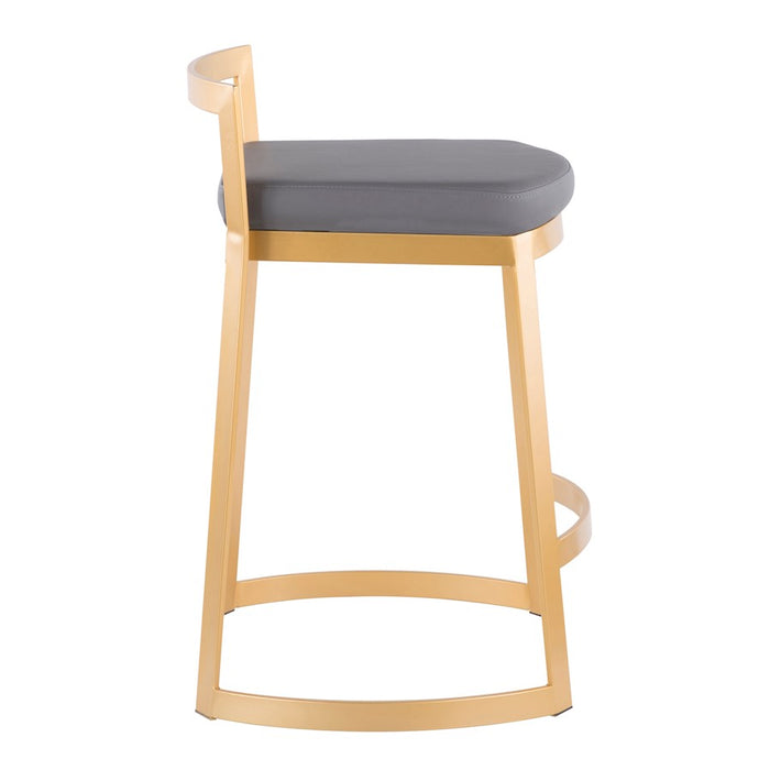 LumiSource Fuji Counter Stool, Set of 2, Gold Metal/Grey PU