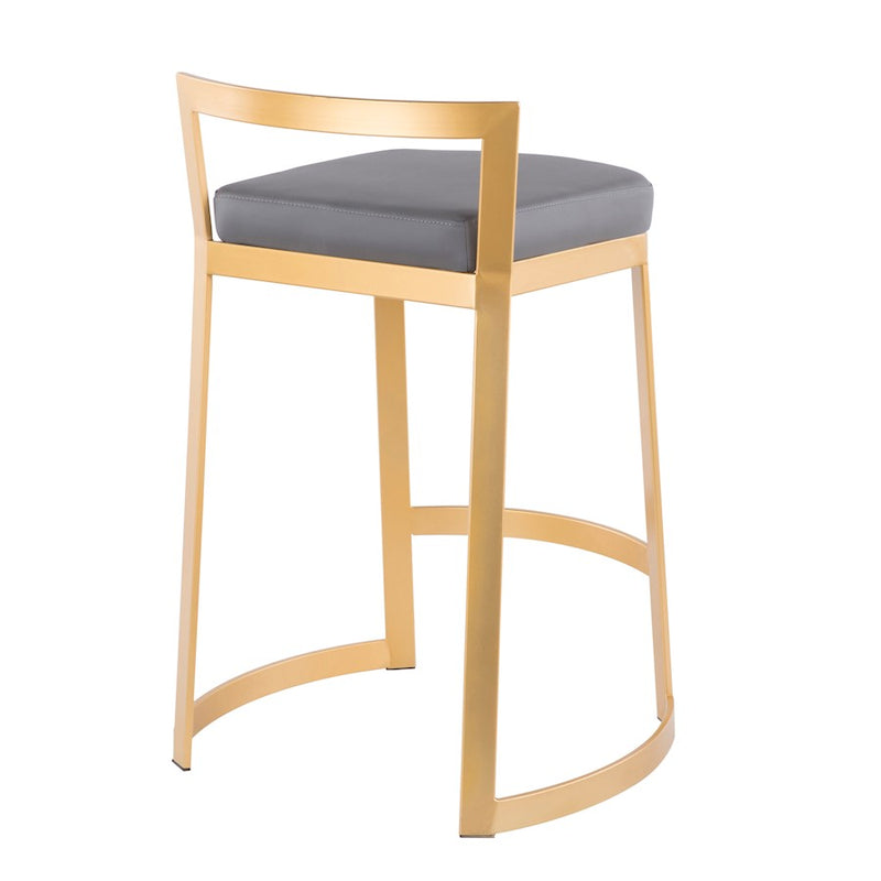 LumiSource Fuji Counter Stool, Set of 2, Gold Metal/Grey PU