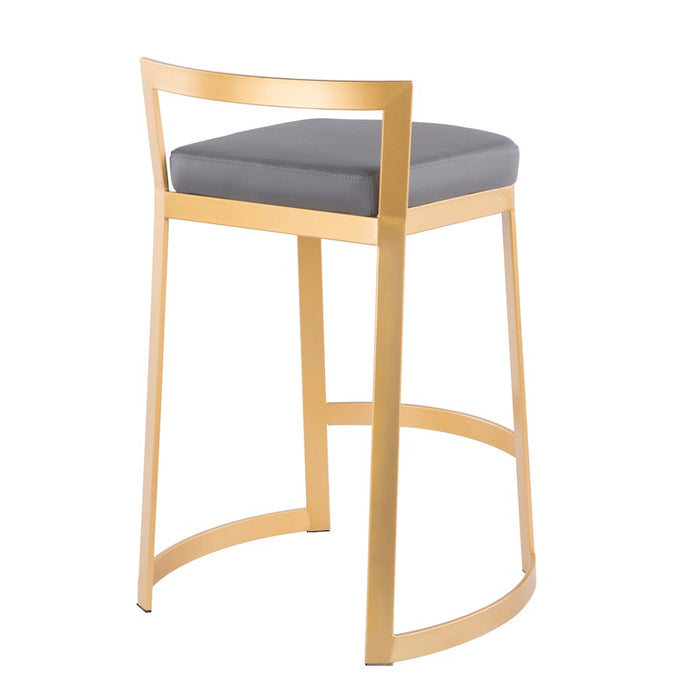 LumiSource Fuji Counter Stool, Set of 2, Gold Metal/Grey PU