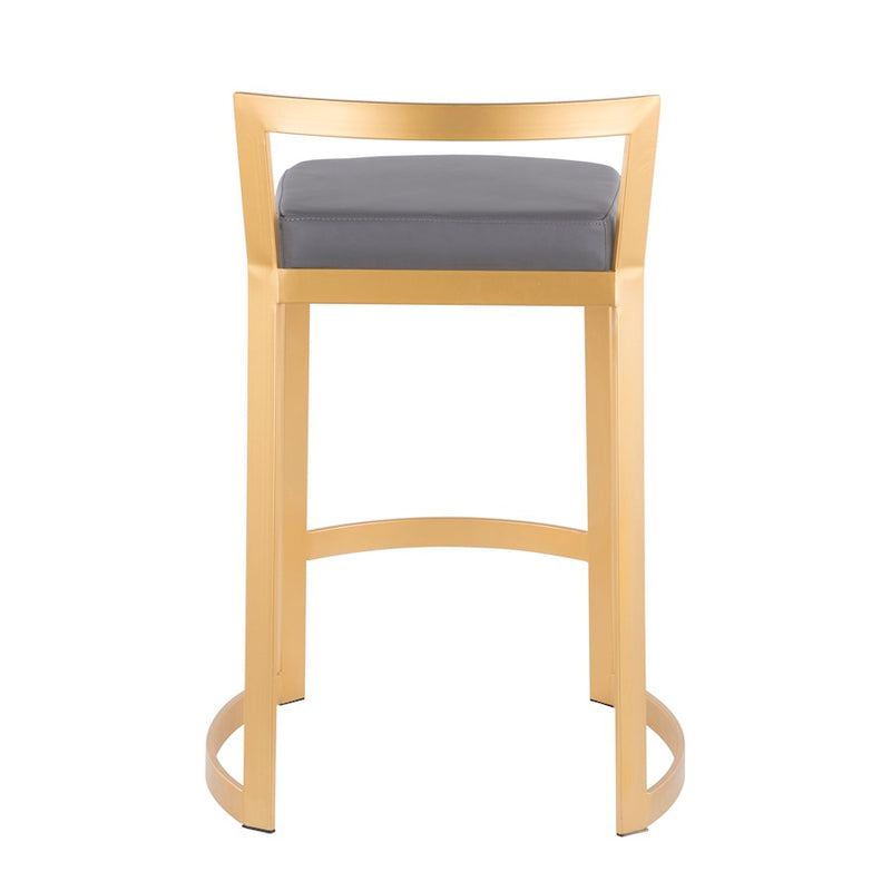 LumiSource Fuji Counter Stool, Set of 2, Gold Metal/Grey PU