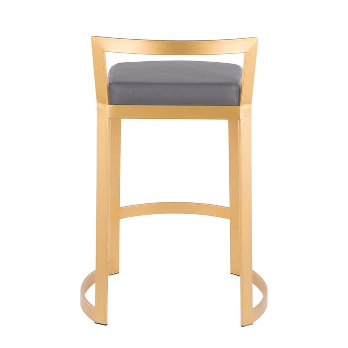 LumiSource Fuji Counter Stool, Set of 2, Gold Metal/Grey PU