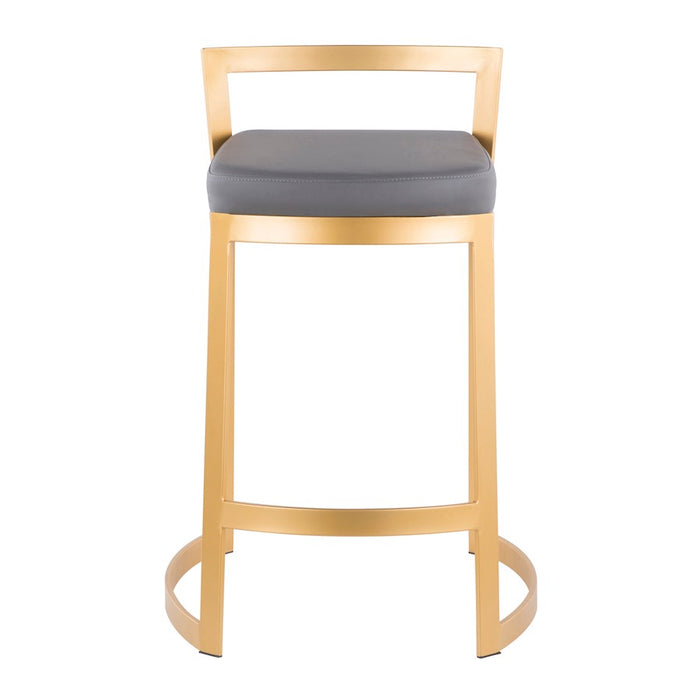 LumiSource Fuji Counter Stool, Set of 2, Gold Metal/Grey PU