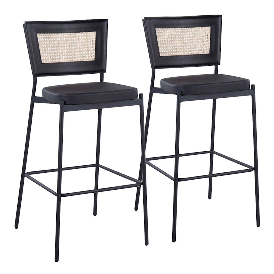 LumiSource Tania Rattan Bar Stool, Set of 2, Black/Rattan - B29-RTNTANIABKBK2