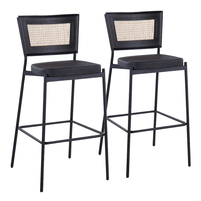 LumiSource Tania Rattan Bar Stool (Set of 2) | Contemporary Black Metal & Rattan Accent | Home Bar & Kitchen Counter | Model B29-RTNTANIABKBK2