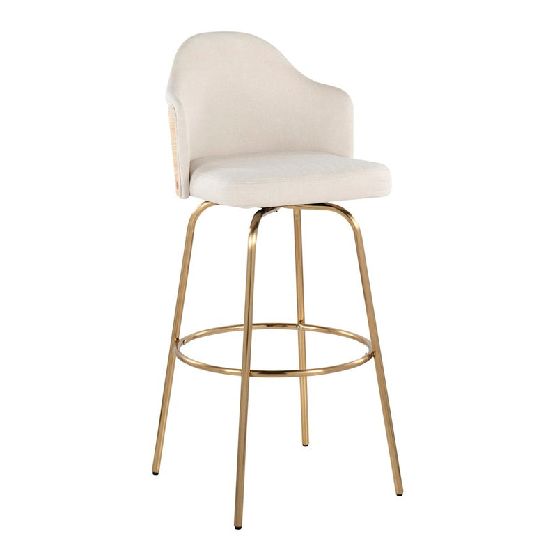 LumiSource Ahoy Bar Stool, Set of 2, Gold /Cream