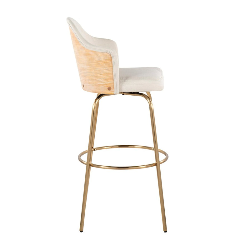 LumiSource Ahoy Bar Stool, Set of 2, Gold /Cream