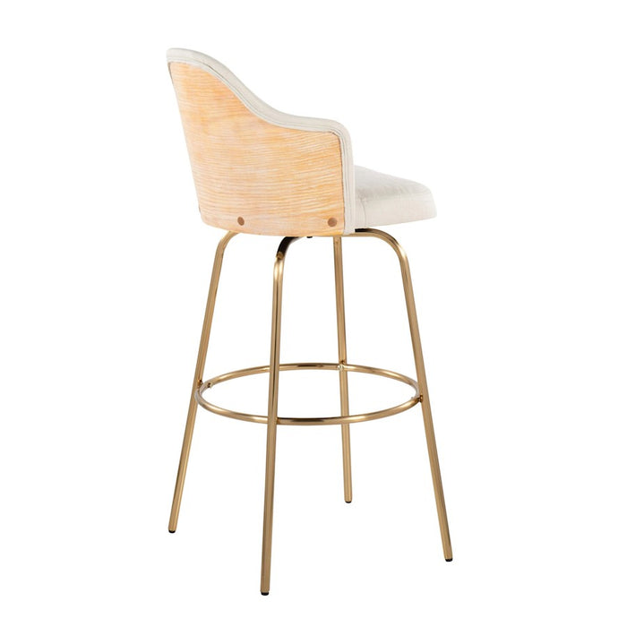 LumiSource Ahoy Bar Stool, Set of 2, Gold /Cream
