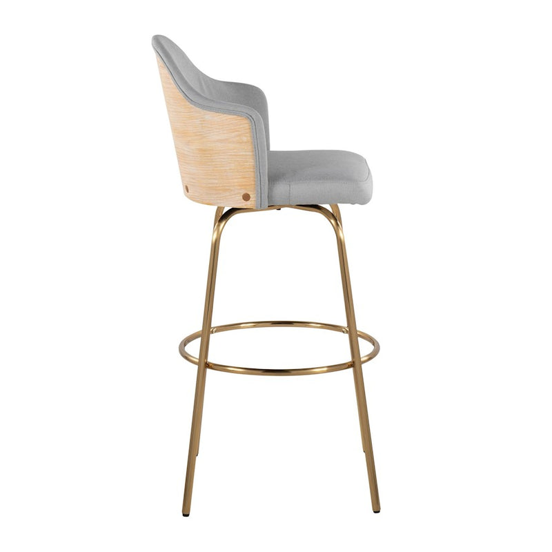 LumiSource Ahoy Bar Stool, Set of 2, Gold /Grey
