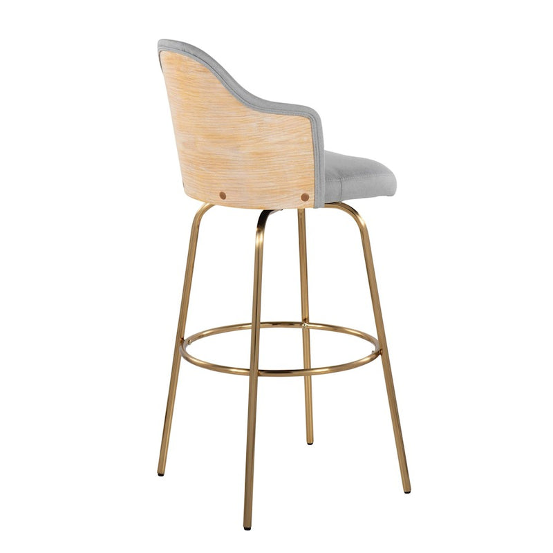 LumiSource Ahoy Bar Stool, Set of 2, Gold /Grey