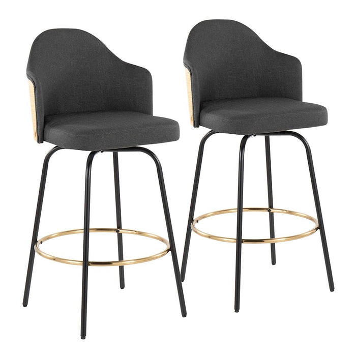 LumiSource Ahoy Bar Stool, Set/2, BK/Gold/CHAR/BAM - B30-AHOYCLAIREG2BKNACHAR2