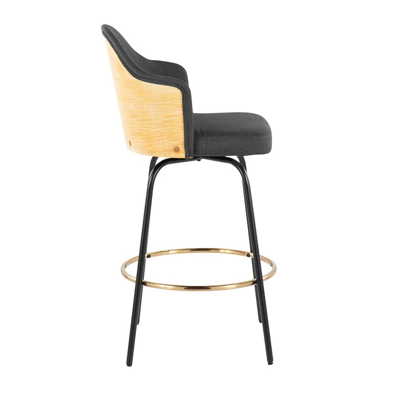 LumiSource Ahoy Bar Stool, Set of 2, Black/Gold/Charcoal/BAM