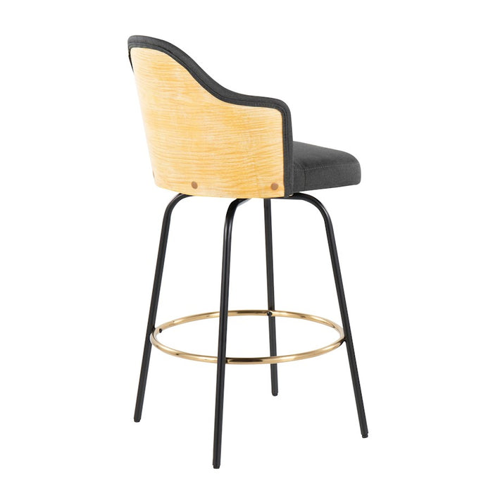 LumiSource Ahoy Bar Stool, Set of 2, Black/Gold/Charcoal/BAM