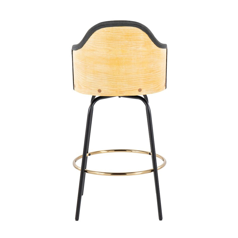 LumiSource Ahoy Bar Stool, Set of 2, Black/Gold/Charcoal/BAM