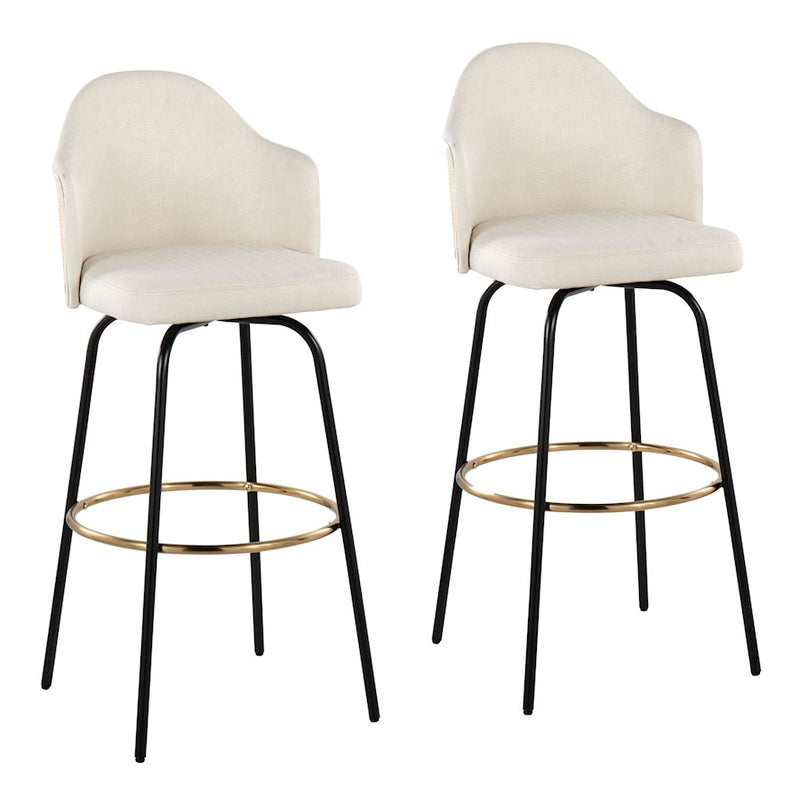 LumiSource Ahoy Bar Stool, Set/2, BK/Gold/Cream/Bamboo - B30-AHOYCLAIREG2BKNACR2