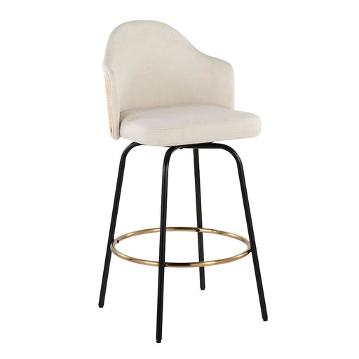 LumiSource Ahoy Bar Stool, Set of 2, Black/Gold/Cream/Bamboo