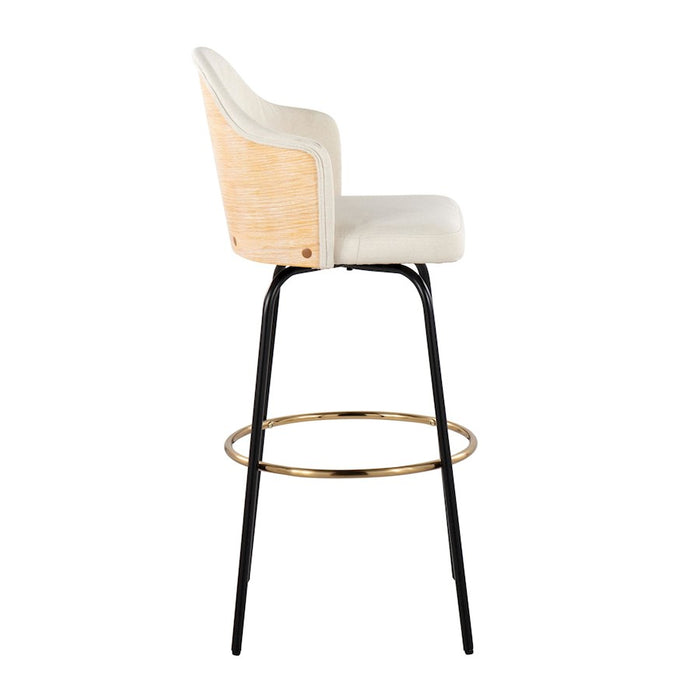 LumiSource Ahoy Bar Stool, Set of 2, Black/Gold/Cream/Bamboo