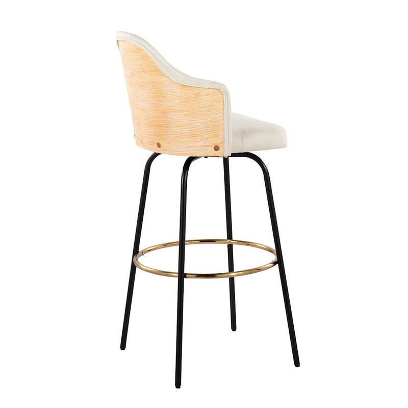 LumiSource Ahoy Bar Stool, Set of 2, Black/Gold/Cream/Bamboo