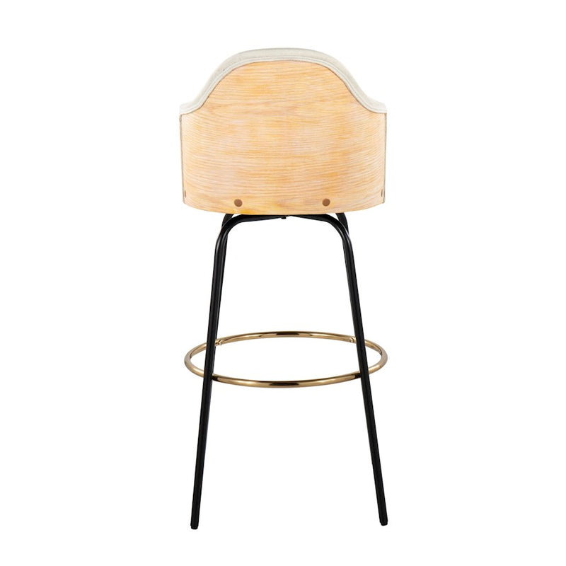 LumiSource Ahoy Bar Stool, Set of 2, Black/Gold/Cream/Bamboo