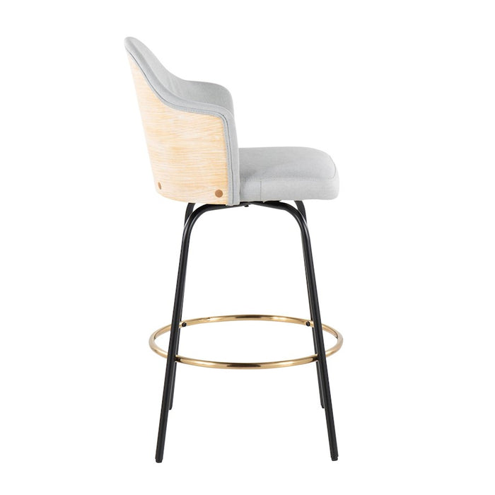 LumiSource Ahoy Bar Stool, Set of 2, Black/Gold/GY/Bamboo