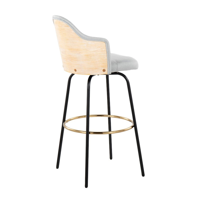 LumiSource Ahoy Bar Stool, Set of 2, Black/Gold/GY/Bamboo
