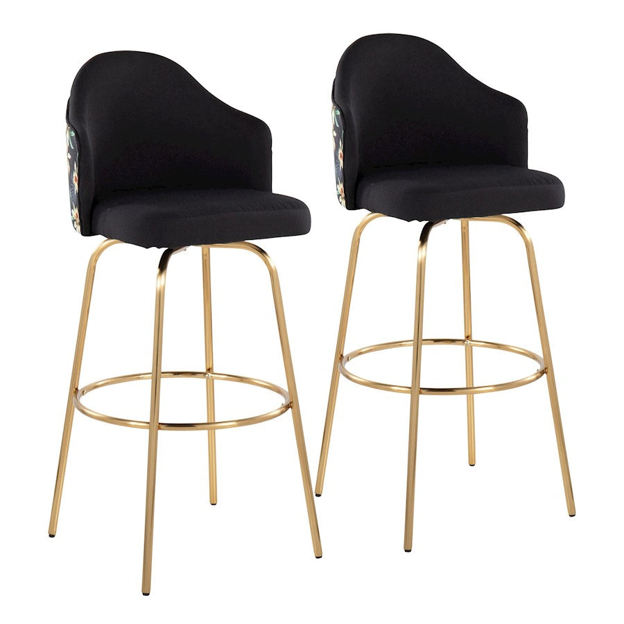LumiSource Ahoy Bar Stool, Set of 2, Gold/Black - B30-AHOYFLORCLAIREG2AUBK2