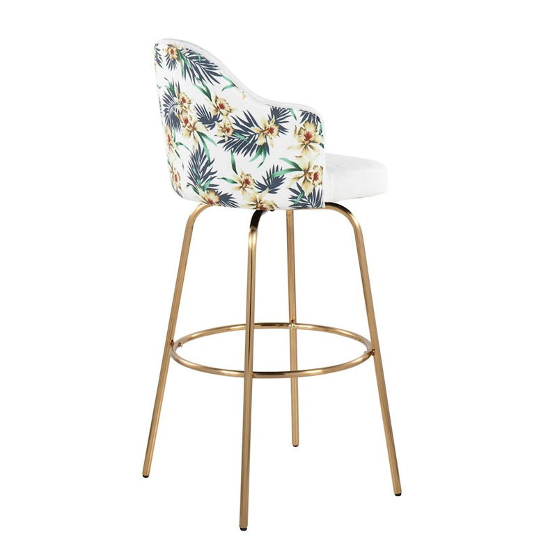 LumiSource Ahoy Bar Stool, Set of 2, Gold/White