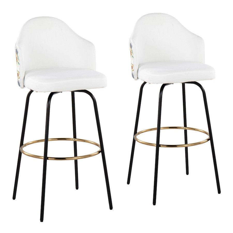 LumiSource Ahoy Bar Stool, Set of 2, Black/Gold/White - B30-AHOYFLORCLAIREG2BKW2