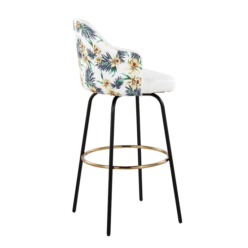 LumiSource Ahoy Bar Stool, Set of 2, Black/Gold/White