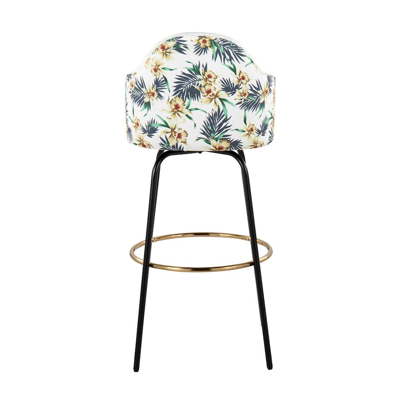 LumiSource Ahoy Bar Stool, Set of 2, Black/Gold/White