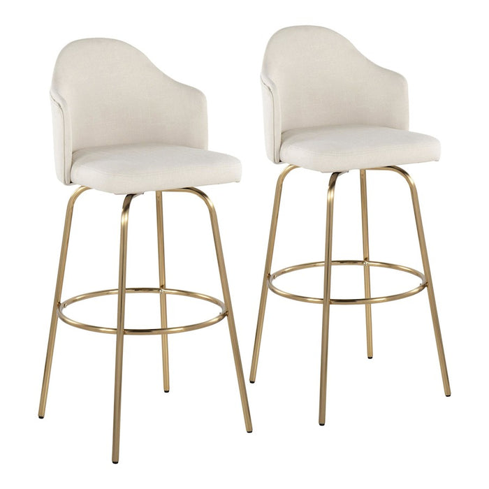 LumiSource Ahoy Bar Stool, Set of 2, Gold/Cream Fabric - B30-AHOYUPCLAIREG2AUCR2