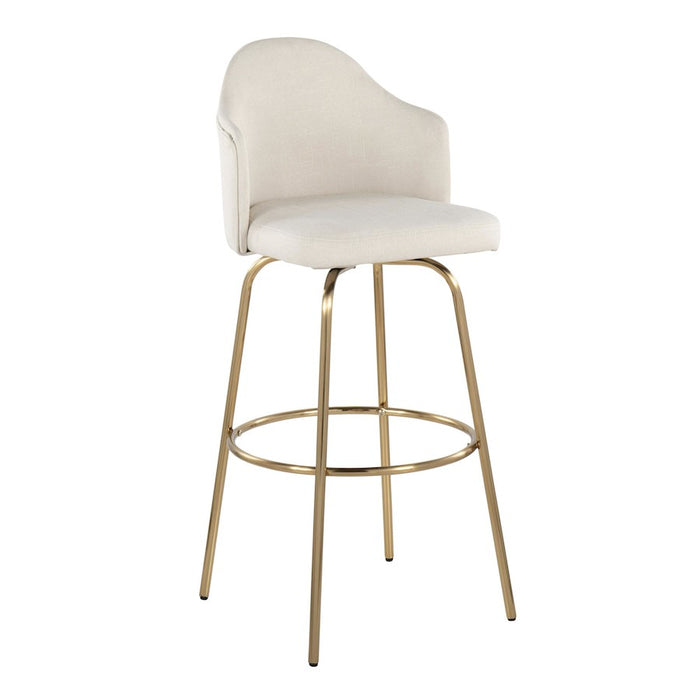LumiSource Ahoy Bar Stool, Set of 2, Gold/Cream Fabric