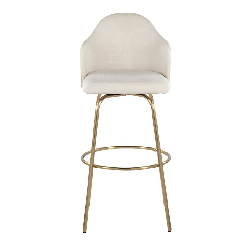 LumiSource Ahoy Bar Stool, Set of 2, Gold/Cream Fabric