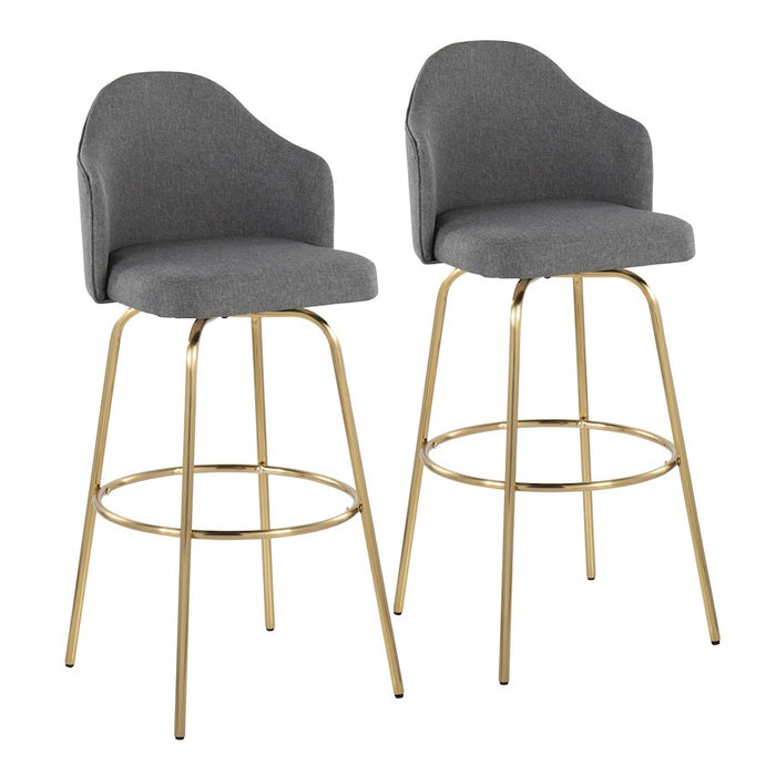 LumiSource Ahoy Bar Stool, Set of 2, Gold/Grey Fabric - B30-AHOYUPCLAIREG2AUGY2