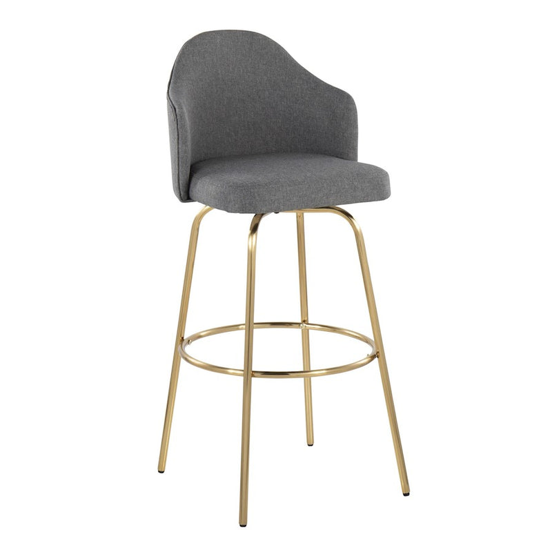 LumiSource Ahoy Bar Stool, Set of 2, Gold/Grey Fabric