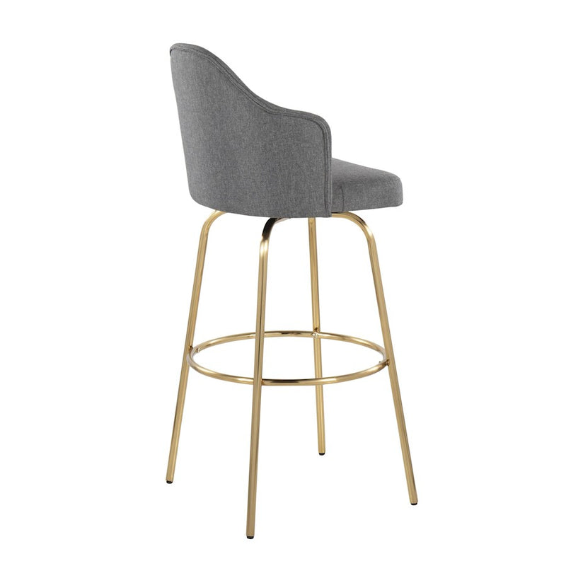 LumiSource Ahoy Bar Stool, Set of 2, Gold/Grey Fabric
