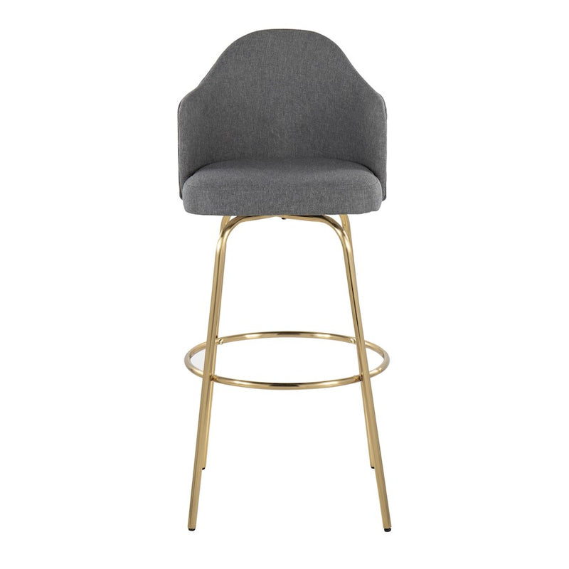 LumiSource Ahoy Bar Stool, Set of 2, Gold/Grey Fabric