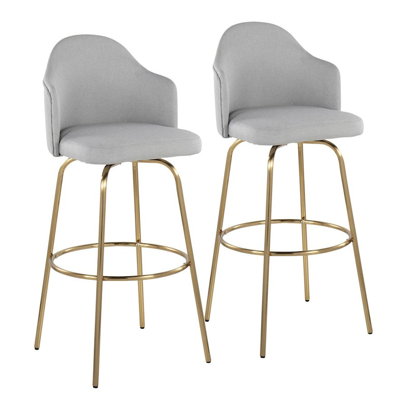 LumiSource Ahoy Bar Stool, Set of 2, Gold/Light Grey - B30-AHOYUPCLAIREG2AULGY2