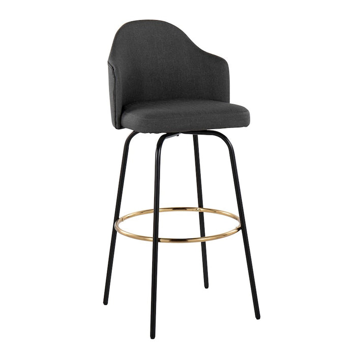LumiSource Ahoy Bar Stool, Set of 2, Black/Gold/Charcoal
