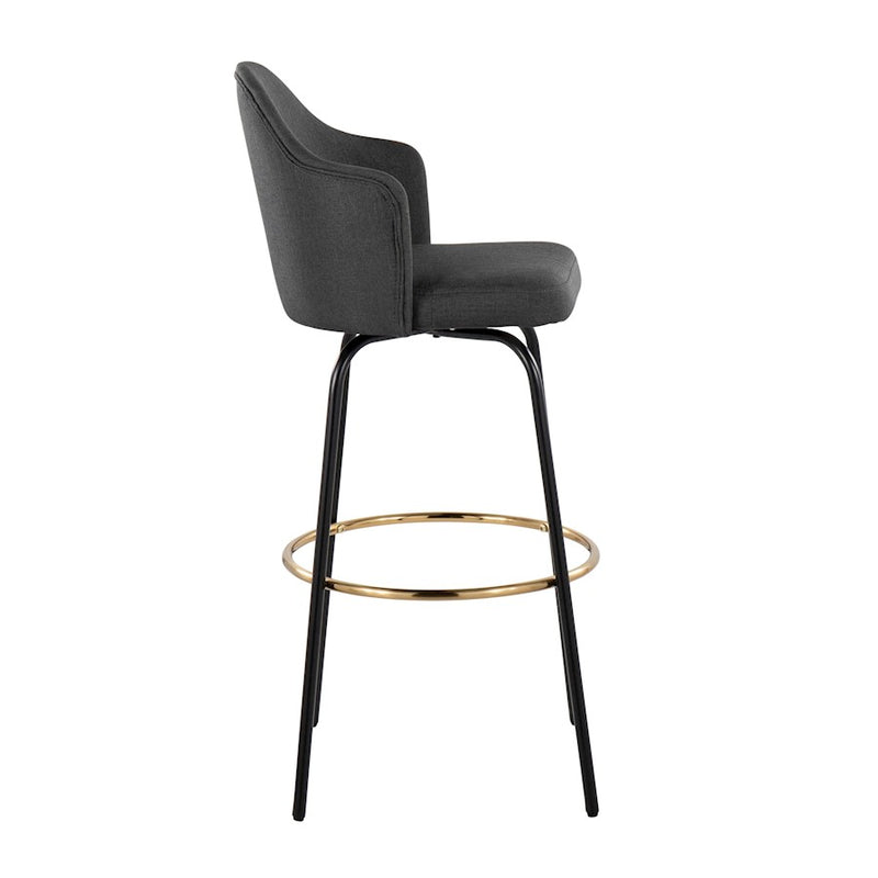 LumiSource Ahoy Bar Stool, Set of 2, Black/Gold/Charcoal