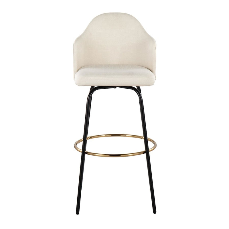 LumiSource Ahoy Bar Stool, Set of 2, Black/Gold/Cream