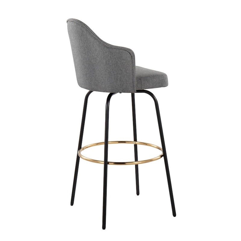 LumiSource Ahoy Bar Stool, Set of 2, Black/Gold/Grey