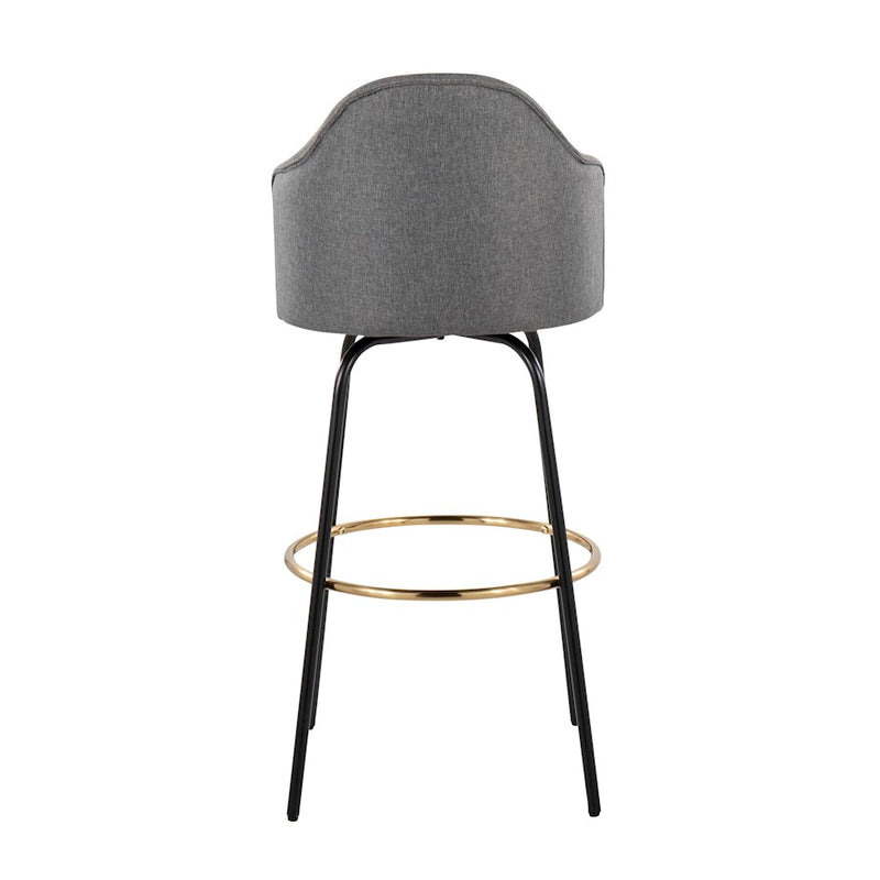 LumiSource Ahoy Bar Stool, Set of 2, Black/Gold/Grey