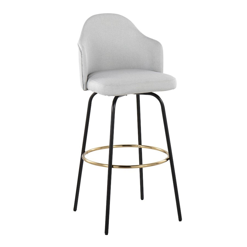 LumiSource Ahoy Bar Stool, Set of 2, Black/Gold/Lt Grey