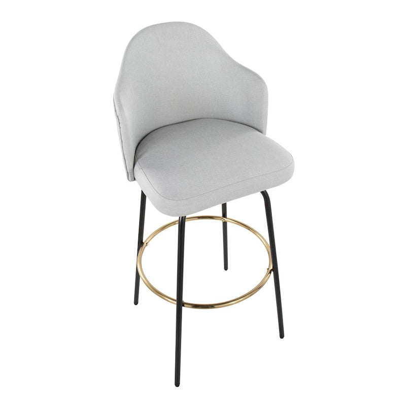 LumiSource Ahoy Bar Stool, Set of 2, Black/Gold/Lt Grey