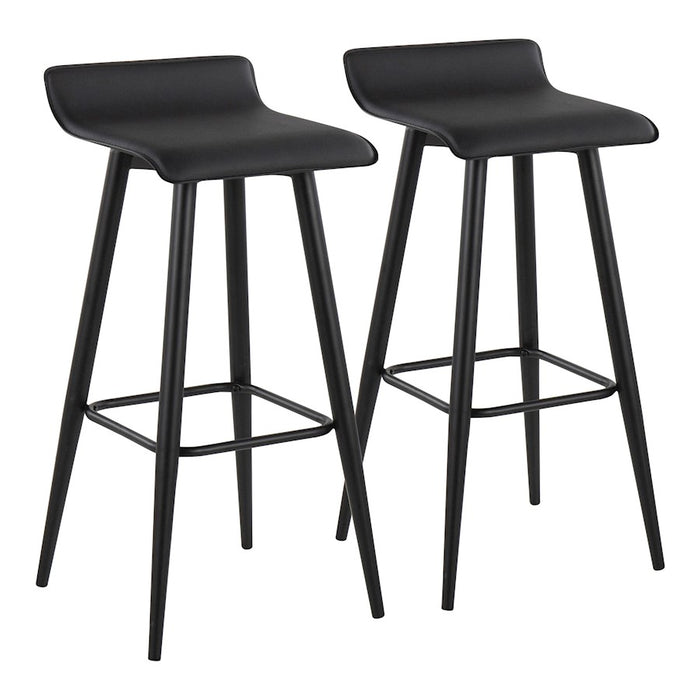 LumiSource Ale Bar Stool, Set of 2, Black Steel/Black PVC - B30-ALEBKBK2
