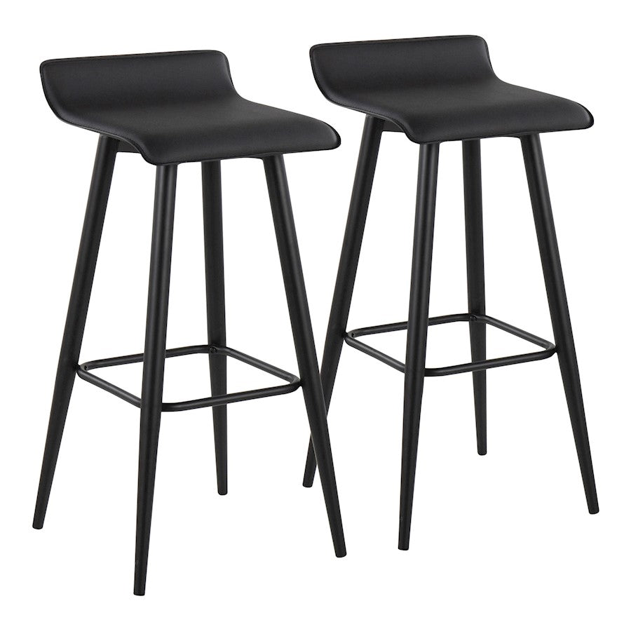 LumiSource Ale Bar Stool, Set of 2, Black Steel/Black PVC - B30-ALEBKBK2
