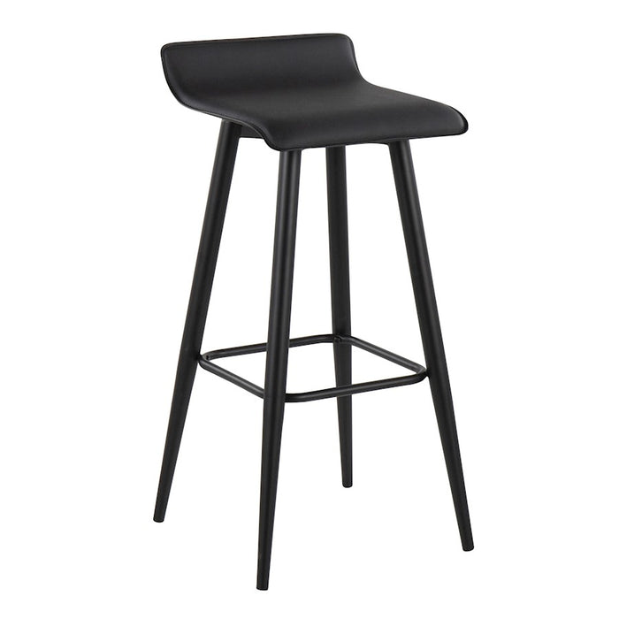 LumiSource Ale Bar Stool, Set of 2, Black Steel/Black PVC