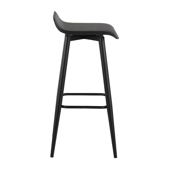 LumiSource Ale Bar Stool, Set of 2, Black Steel/Black PVC